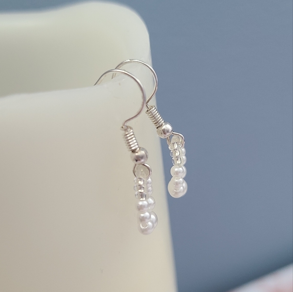 Handmade Silver-Toned White Faux Pearl Bracelet Earrings - Picture 3 of 7